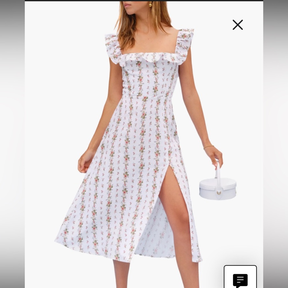 Reformation Amethyst Linen Dress Poppyseed Size 8 • Floral Midi • Elegant Summer